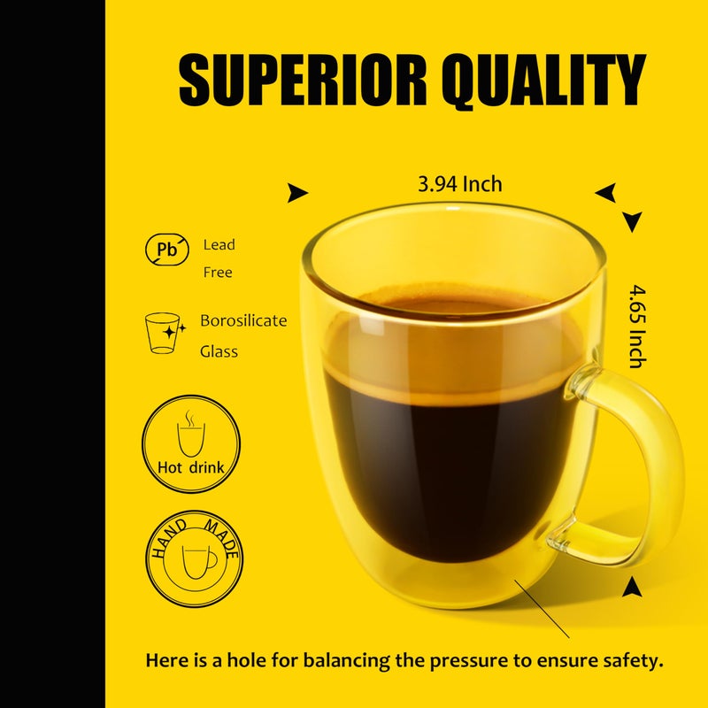 PunPun 17oz.500ml Large Coffee Mug,Double Walled Clear Mugs,Coffee Glass Cup, Heat Resistant Borosilicate Clear Glasses,Premium Glasses, Set of 2 - Image 4